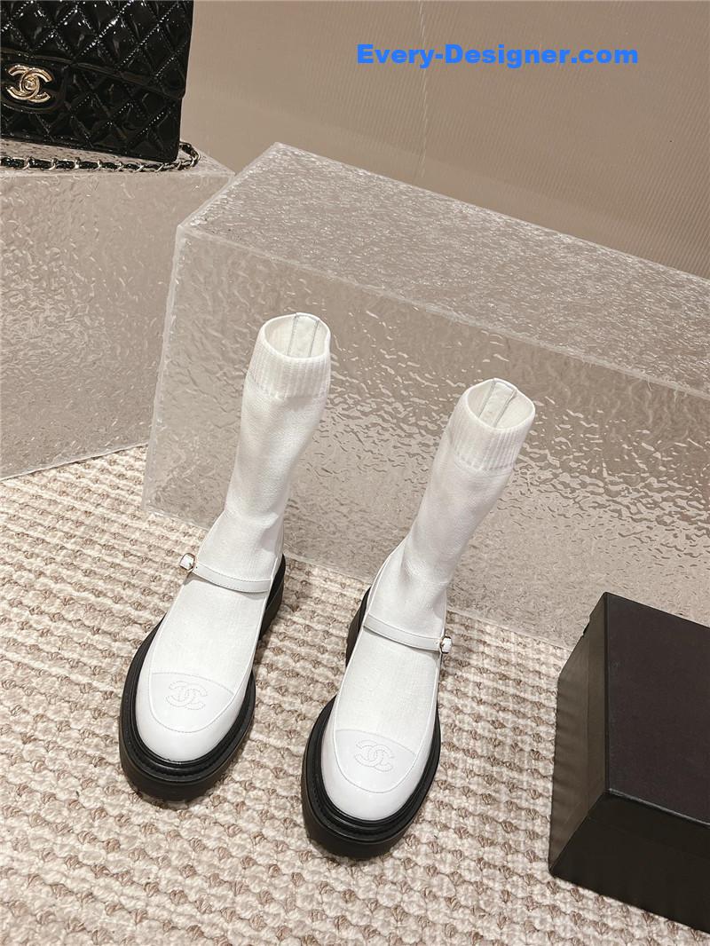 Ch**el front-strap two-tone ankle boots