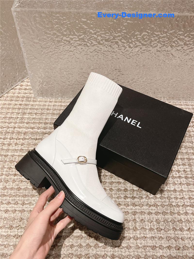 Ch**el front-strap two-tone ankle boots