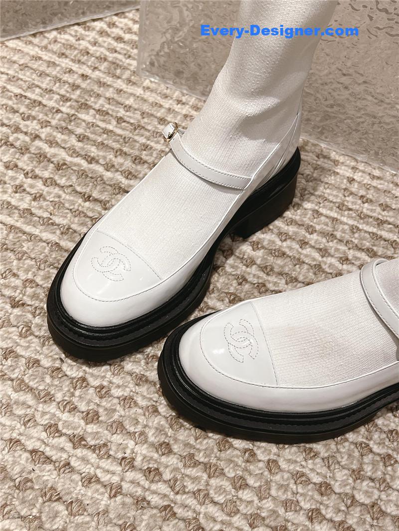 Ch**el front-strap two-tone ankle boots