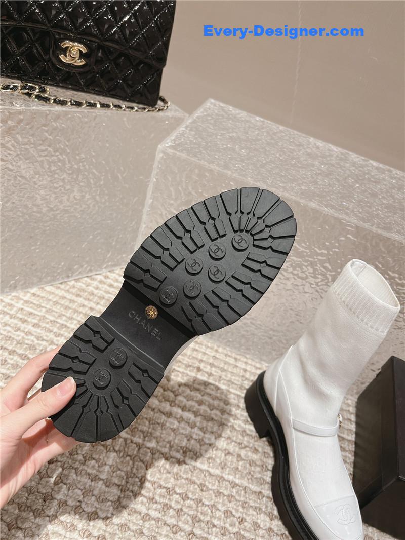 Ch**el front-strap two-tone ankle boots