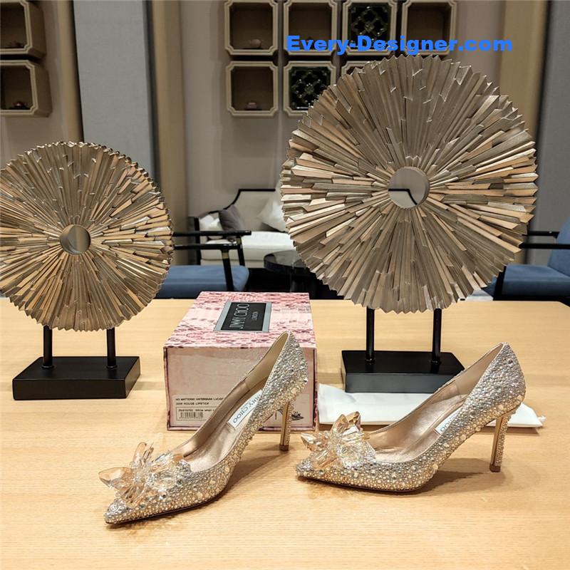 J1m*y Ch00 rose gold crystal covered pointy toe pumps