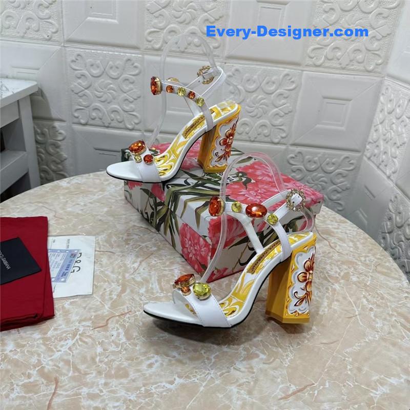 DG Stone Embellished White Patent Painted Heel Slingbacks