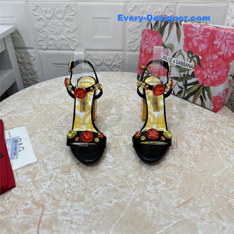 DG stone embellished black Patent painted heel slingbacks