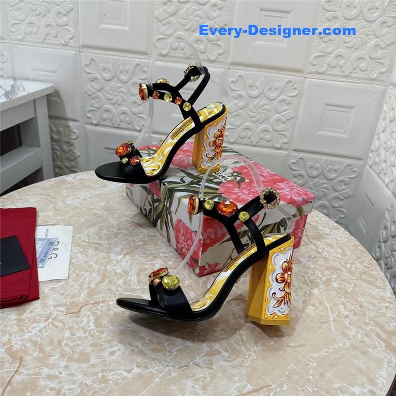 DG stone embellished black Patent painted heel slingbacks