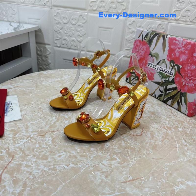 DG Stone Embellished Yellow Patent Painted Heel Slingbacks
