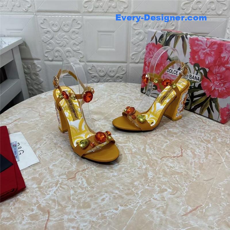 DG Stone Embellished Yellow Patent Painted Heel Slingbacks