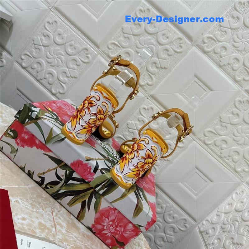 DG Stone Embellished Yellow Patent Painted Heel Slingbacks