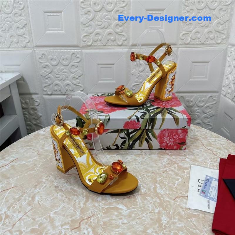 DG Stone Embellished Yellow Patent Painted Heel Slingbacks