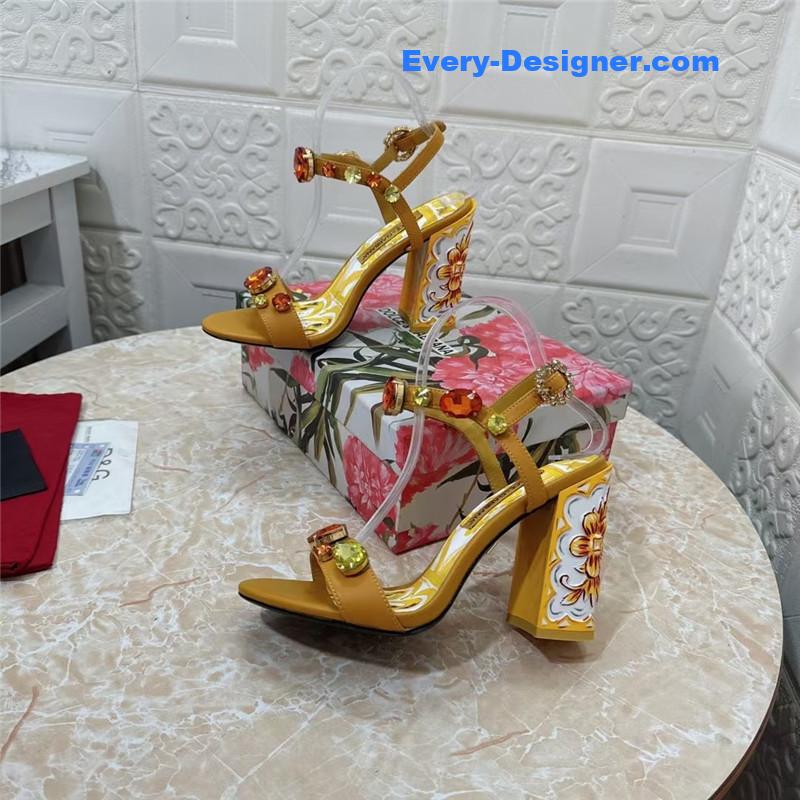 DG Stone Embellished Yellow Patent Painted Heel Slingbacks