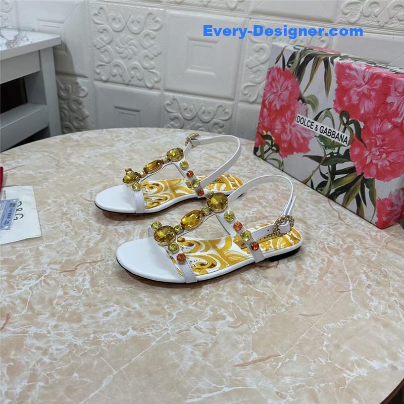 DG Stone Embellished White Pattern Sandals