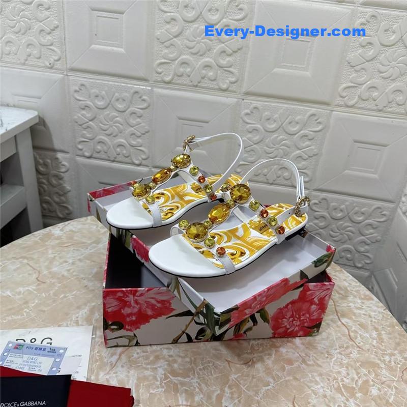 DG Stone Embellished White Pattern Sandals