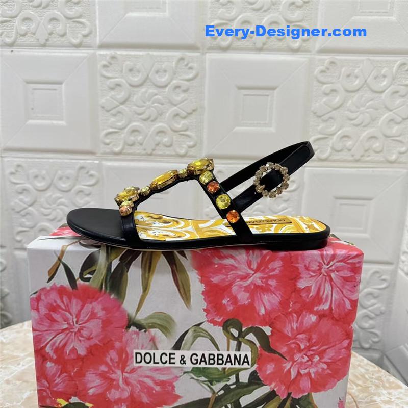 DG Stone Embellished Black Pattern Sandals