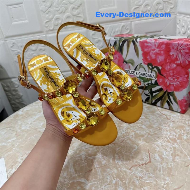 DG Stone Embellished Yellow Pattern Sandals