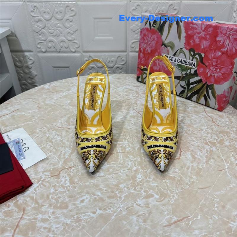 DG Majolica Embroidery Slingbacks 100 Yellow and White