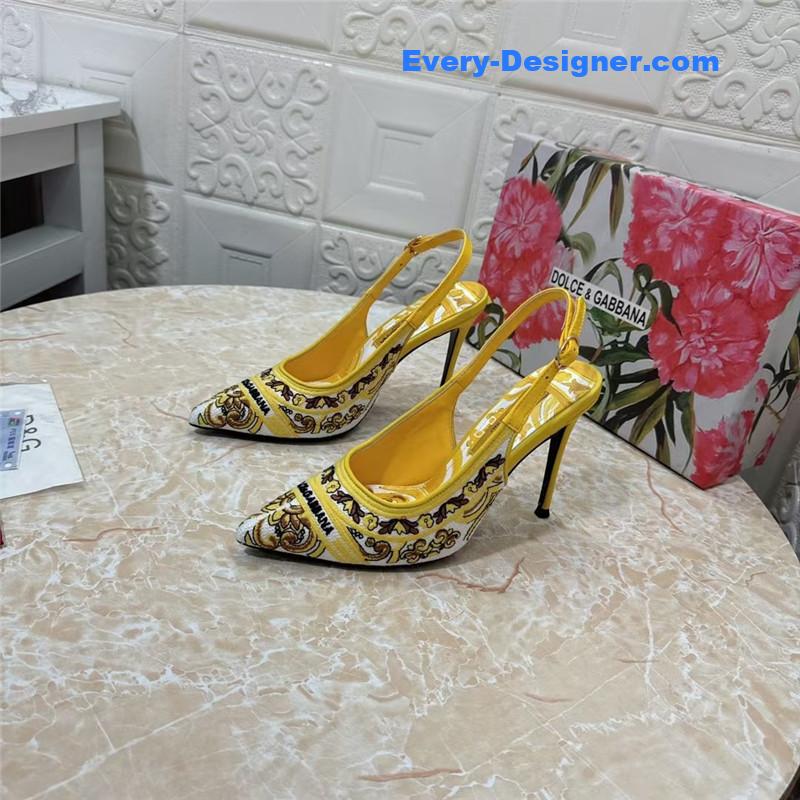 DG Majolica Embroidery Slingbacks 100 Yellow and White