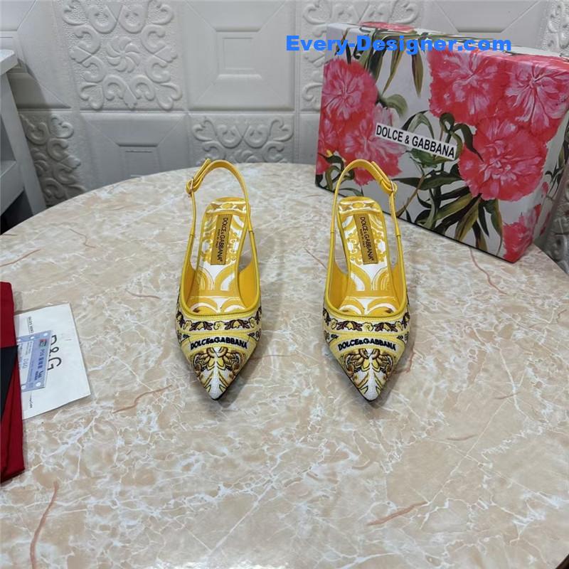 DG Majolica Embroidery Slingbacks Yellow and White