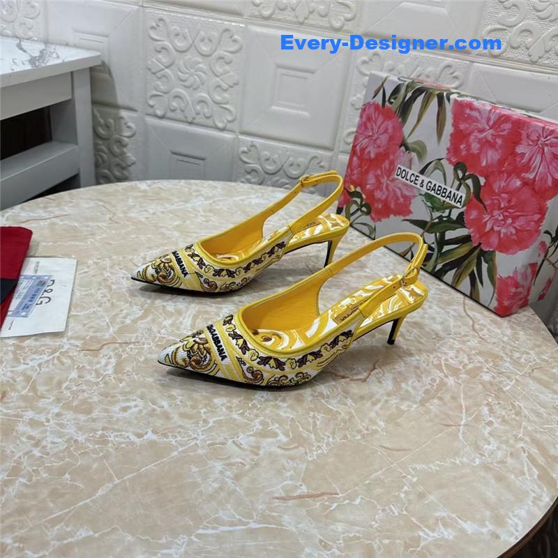 DG Majolica Embroidery Slingbacks Yellow and White