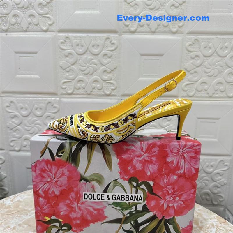 DG Majolica Embroidery Slingbacks Yellow and White