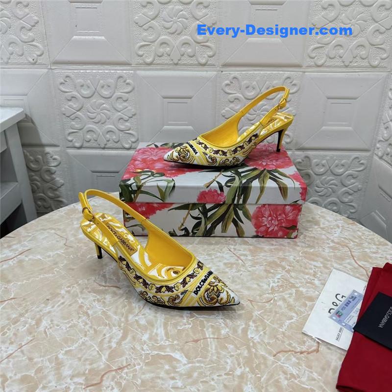 DG Majolica Embroidery Slingbacks Yellow and White