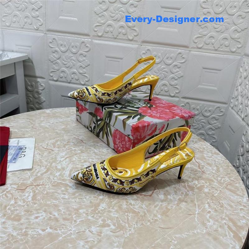DG Majolica Embroidery Slingbacks Yellow and White