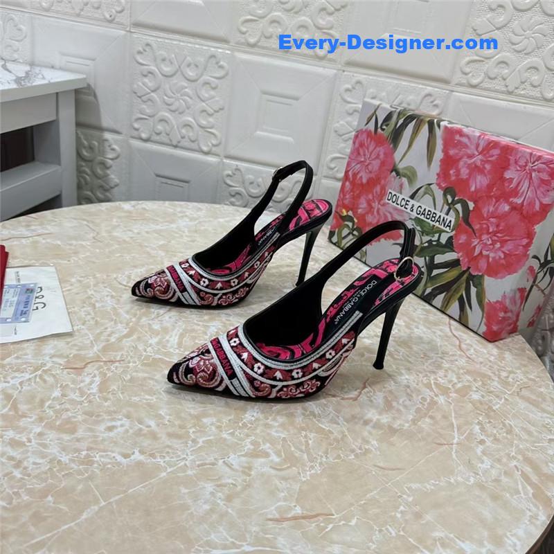 DG Majolica Embroidery Slingbacks 100 Black and White