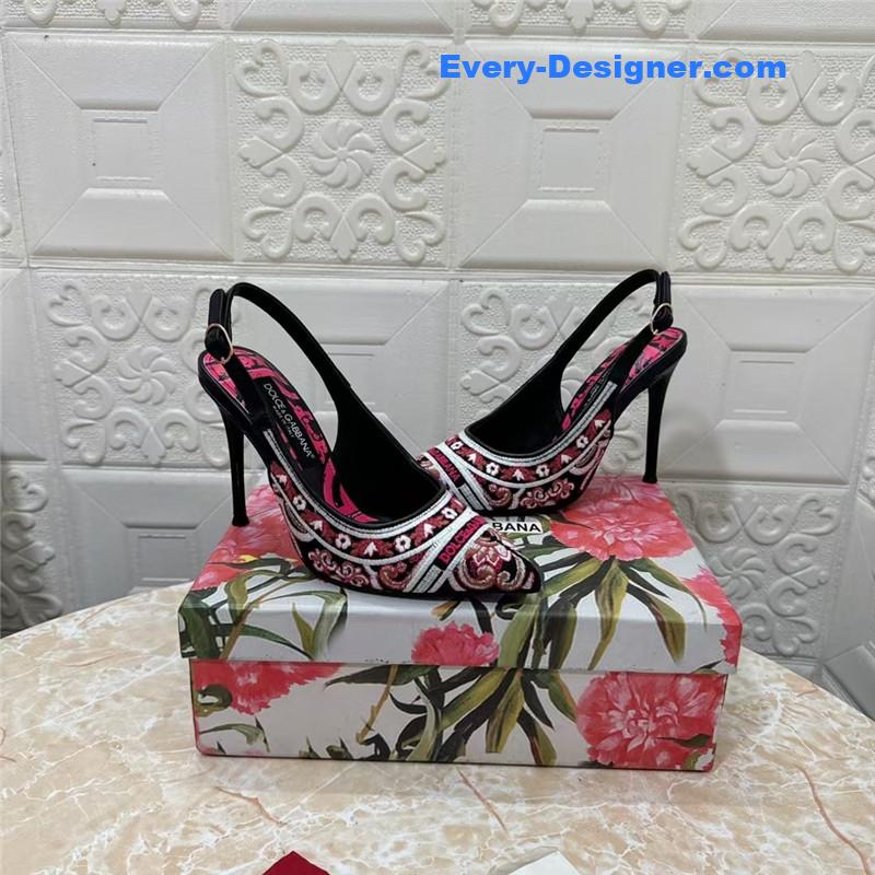 DG Majolica Embroidery Slingbacks 100 Black and White