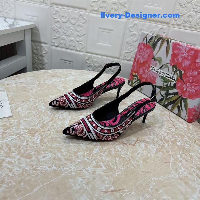 DG Majolica Embroidery Slingbacks Black and White