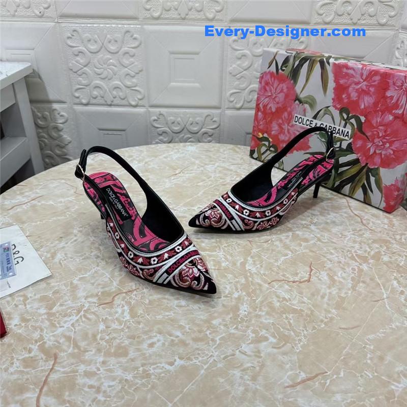 DG Majolica Embroidery Slingbacks Black and White