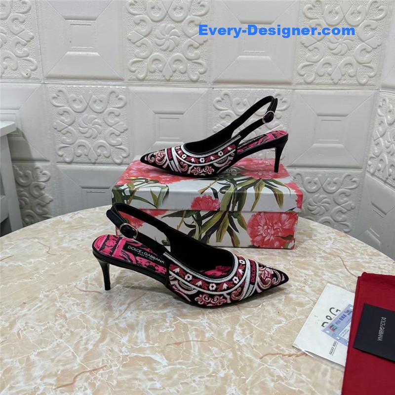 DG Majolica Embroidery Slingbacks Black and White