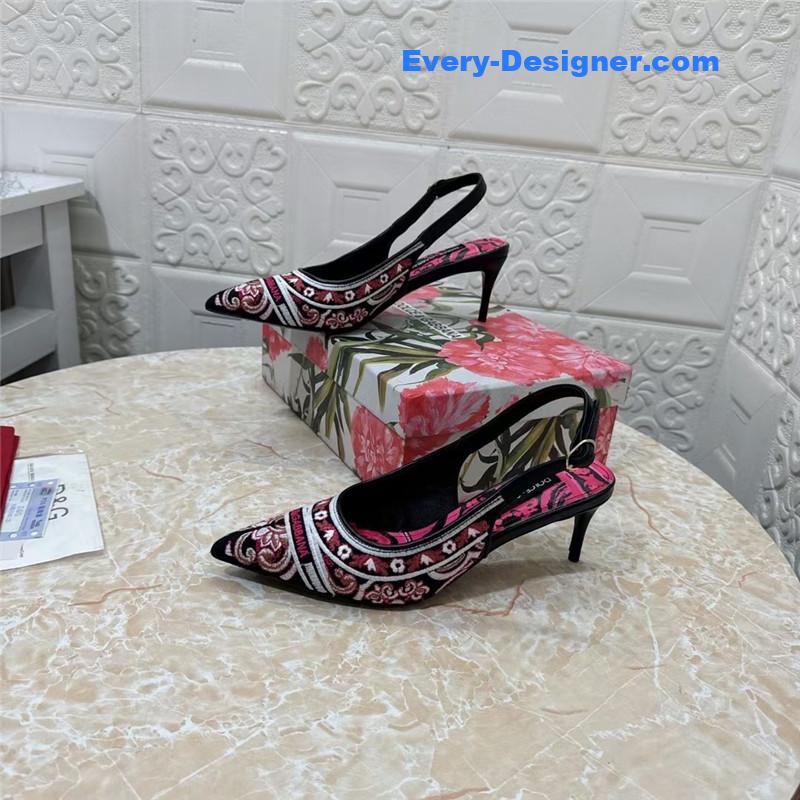 DG Majolica Embroidery Slingbacks Black and White