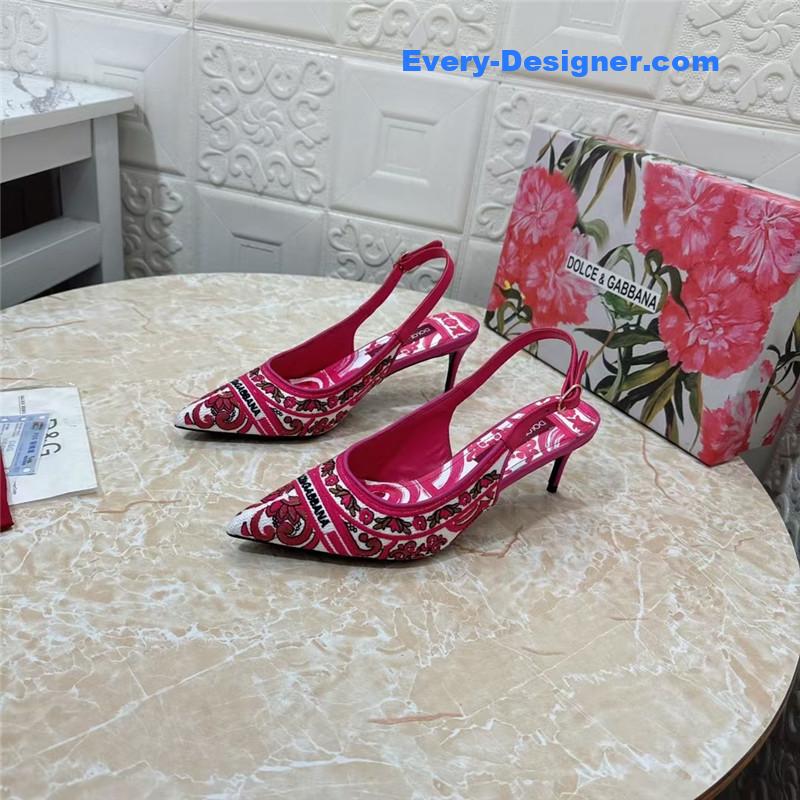 DG Majolica Embroidery Slingbacks Fuchsia and White