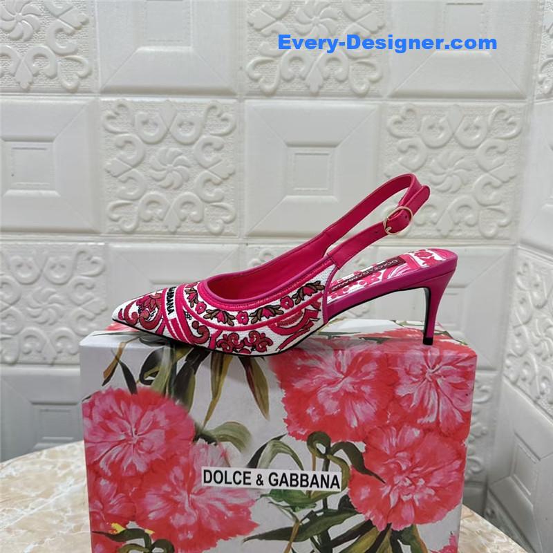 DG Majolica Embroidery Slingbacks Fuchsia and White
