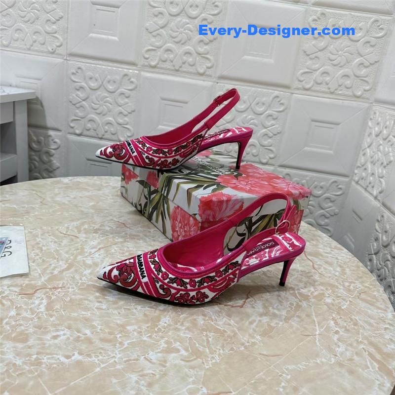 DG Majolica Embroidery Slingbacks Fuchsia and White