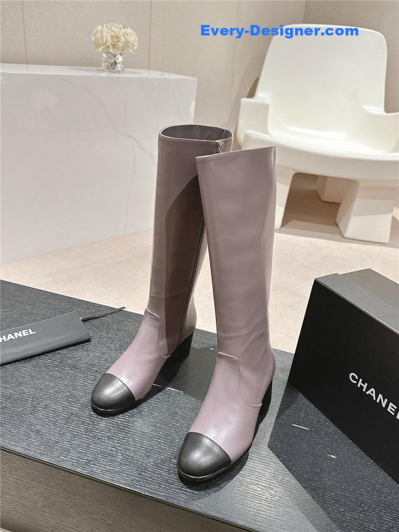 Ch**el purple calfskin knee-high boots for women