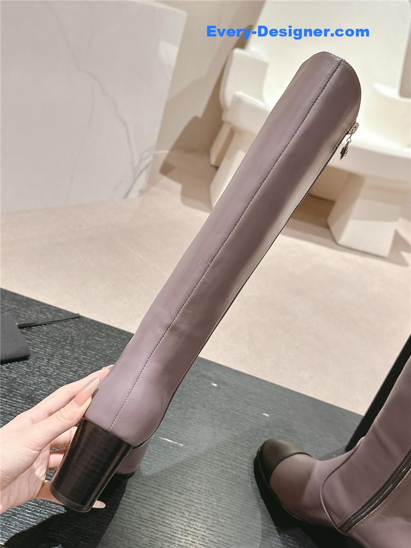 Ch**el purple calfskin knee-high boots for women