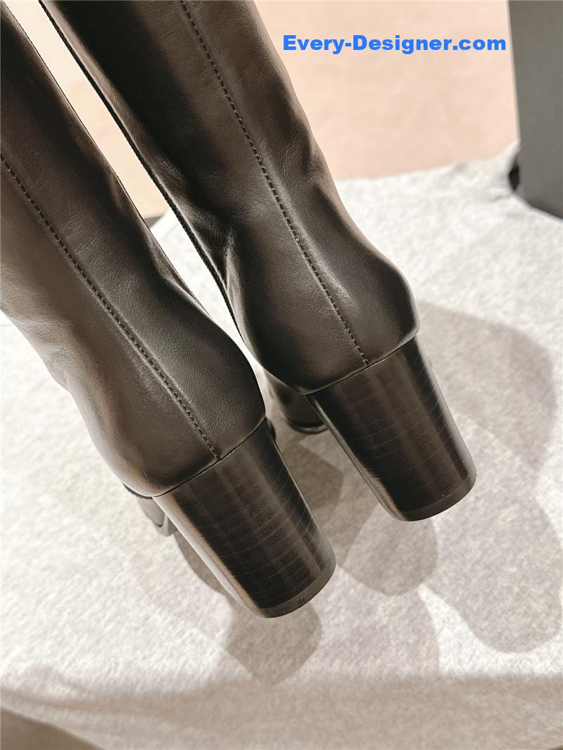 Ch**el black calfskin knee-high boots for women