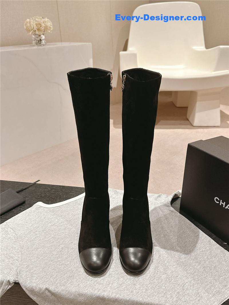 Ch**el suede calfskin knee-high boots for women