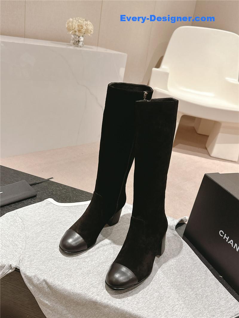 Ch**el suede calfskin knee-high boots for women