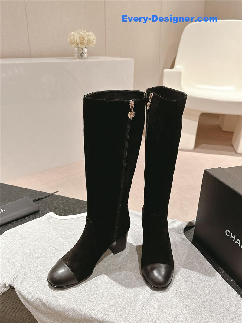 Ch**el suede calfskin knee-high boots for women