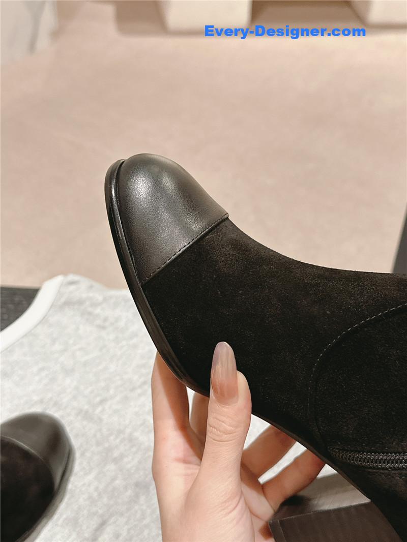 Ch**el suede calfskin knee-high boots for women