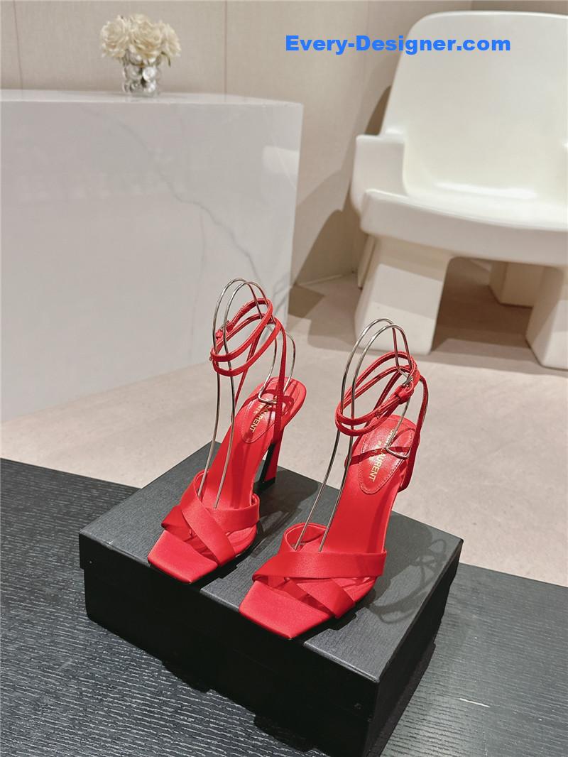 Sa1nt Lau*nt corinne red satin crepe sandals