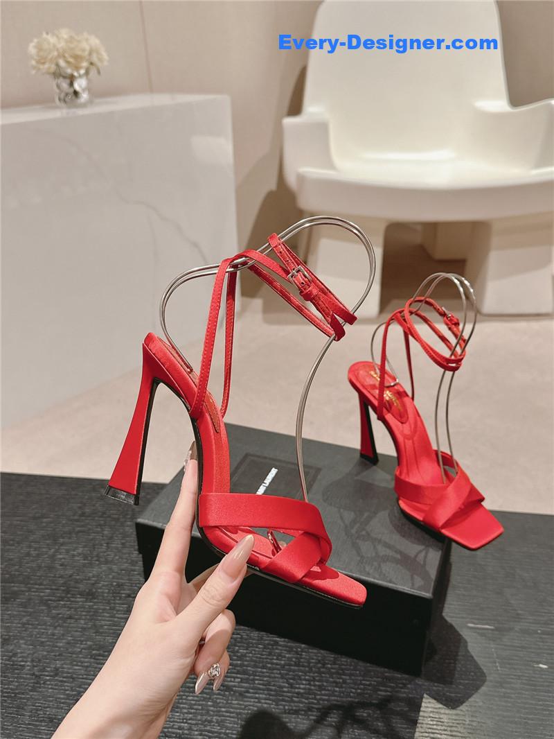 Sa1nt Lau*nt corinne red satin crepe sandals