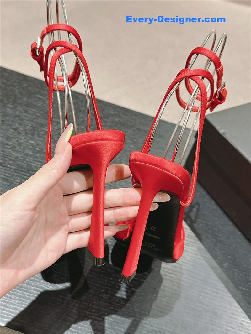 Sa1nt Lau*nt corinne red satin crepe sandals