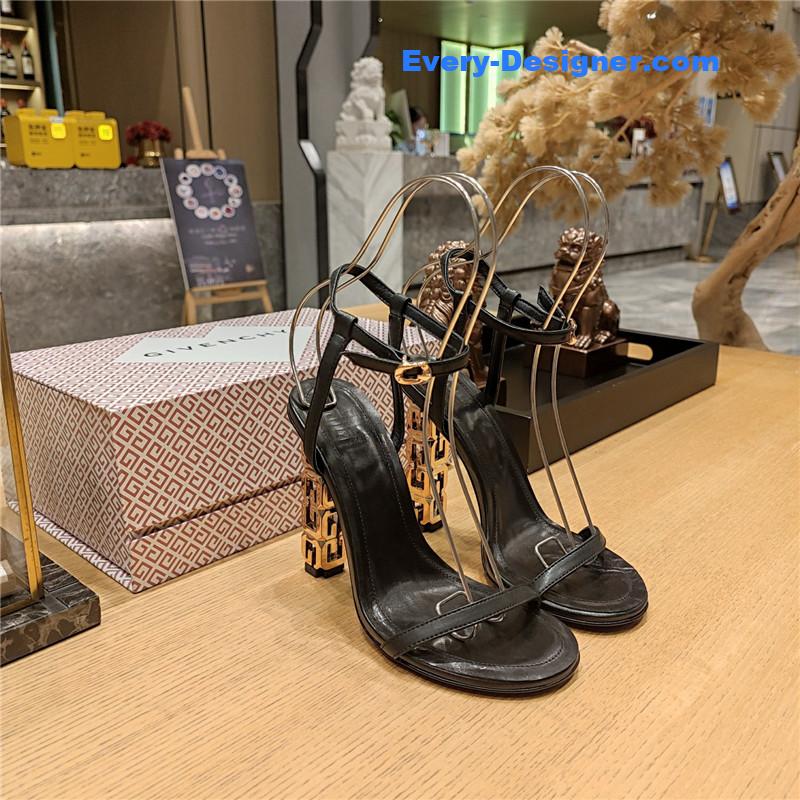 Givenchy G Cube Heeled Sandals in Black Lambskin