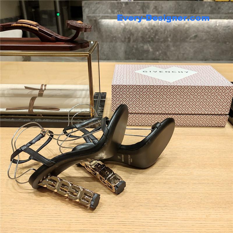 Givenchy G Cube Heeled Sandals in Black Lambskin