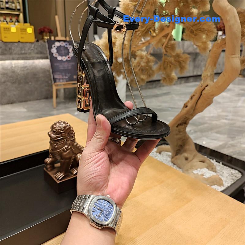 Givenchy G Cube Heeled Sandals in Black Lambskin