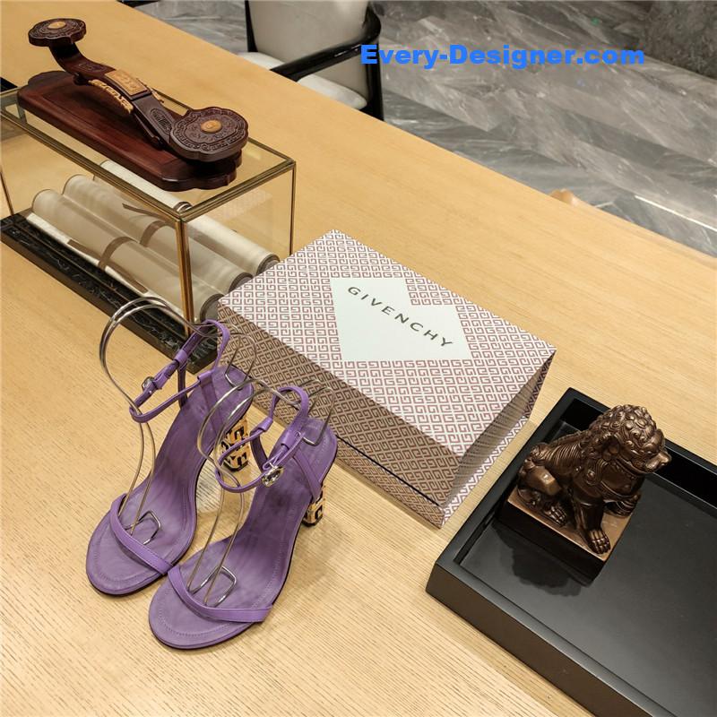 Givenchy G Cube Heeled Sandals in Purple Lambskin