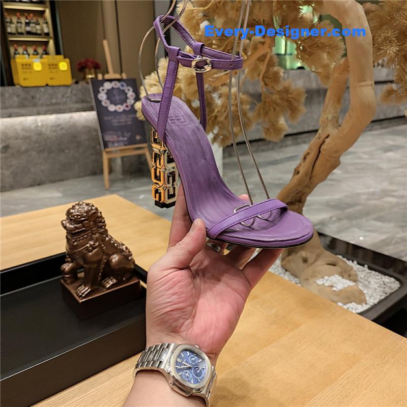 Givenchy G Cube Heeled Sandals in Purple Lambskin