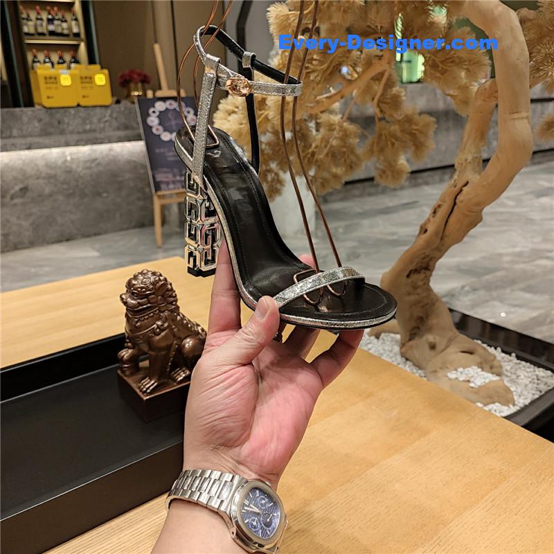 Givenchy G Cube Heeled Sandals in Black and Silver Lambskin