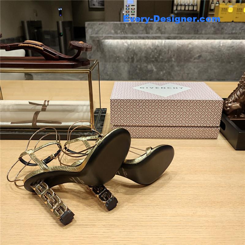 Givenchy G Cube Heeled Sandals Black and Gold Lambskin